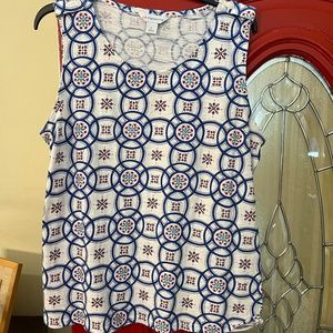 Liz Claiborne tank top, size L, white and navy with red and teal accents